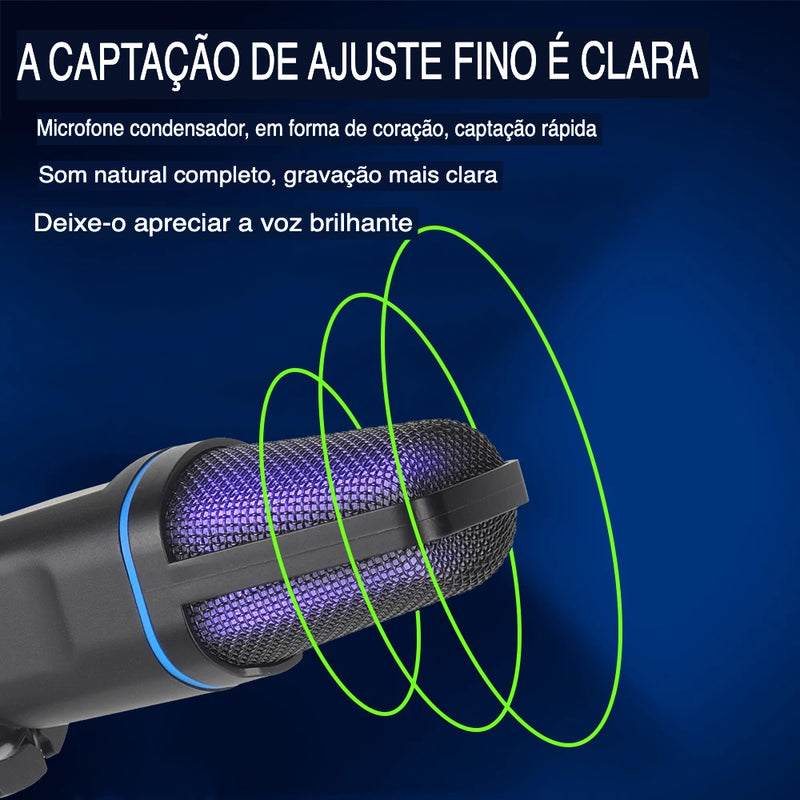 Microfone Profissional USB para PC com fio (RGB Condensador)