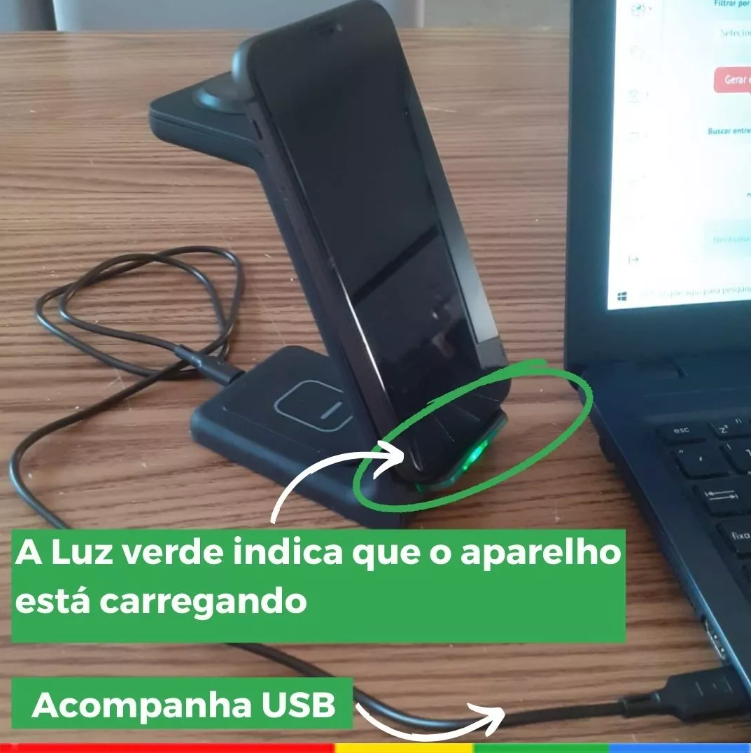 Carregador Indução 3 em 1 (Compatível Apple)