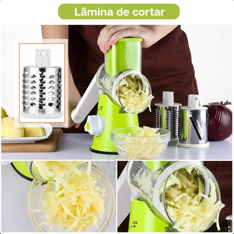 Cortador Ralador Fatiador De Legumes Giratório 3 Lâminas Top