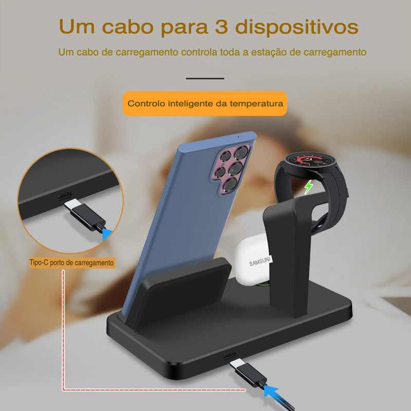 Carregador Indução 3 em 1 (Compatível Samsung)