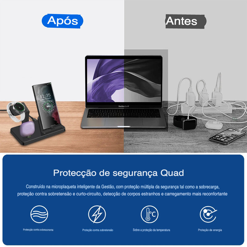 Carregador Indução 3 em 1 (Compatível Samsung)