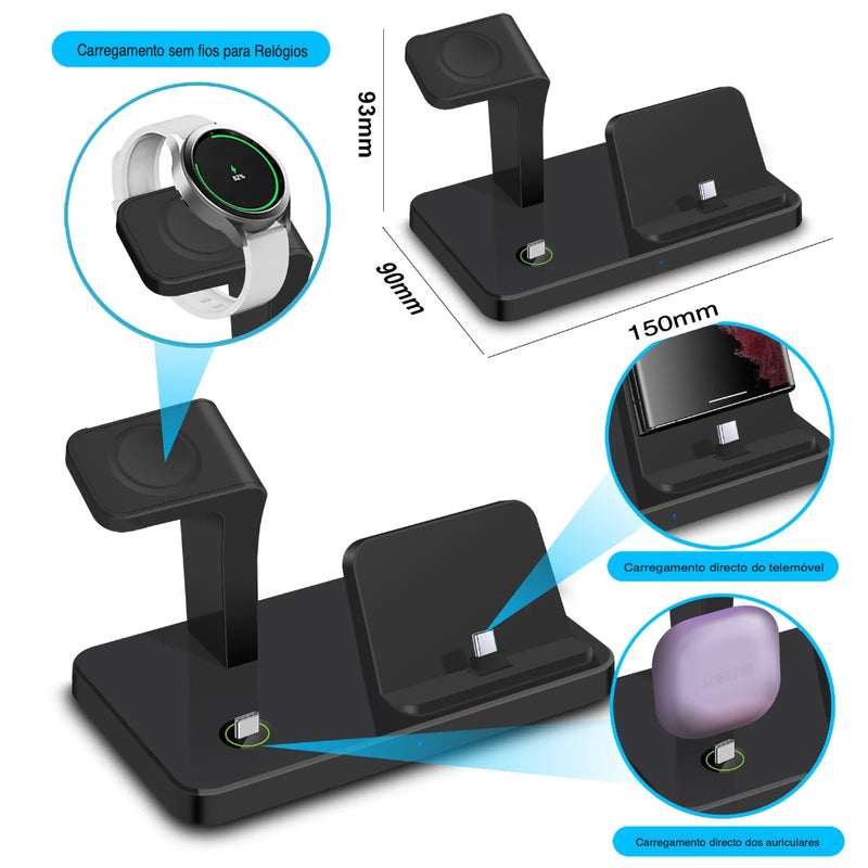 Carregador Indução 3 em 1 (Compatível Samsung)