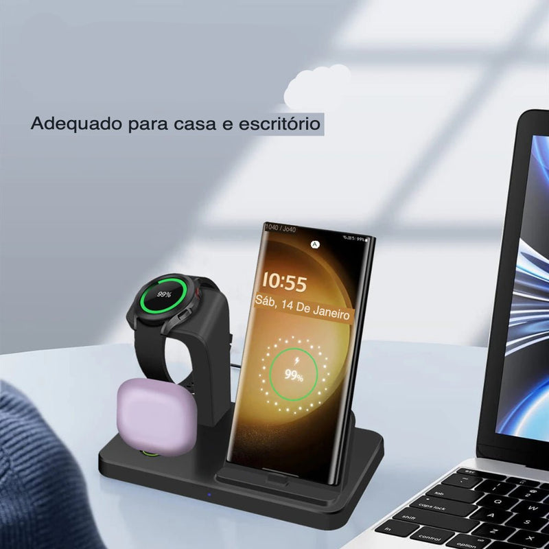 Carregador Indução 3 em 1 (Compatível Samsung)