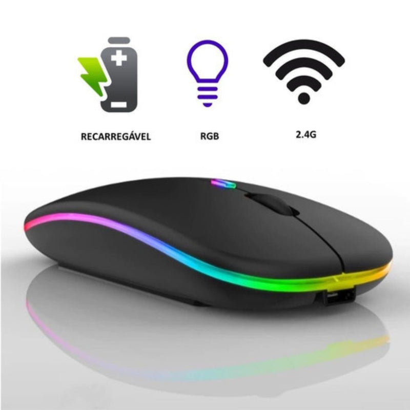 Mouse sem Fio Bluetooth Recarregável LED Kapbom