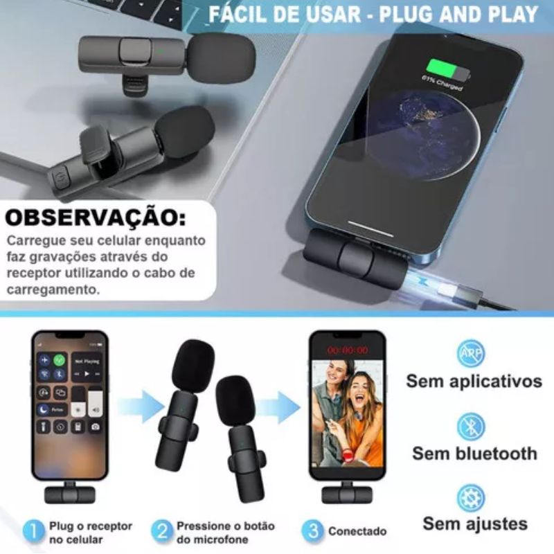 Microfone Sem Fio Lapela Plug And Play