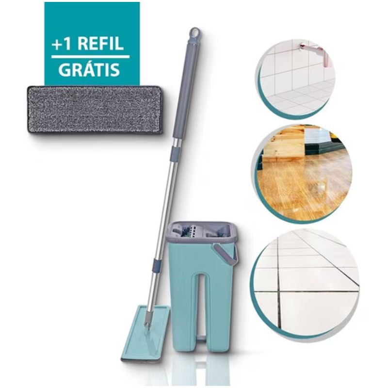 Kit de Limpeza Rodo e Balde Flat Mop Linha Clean