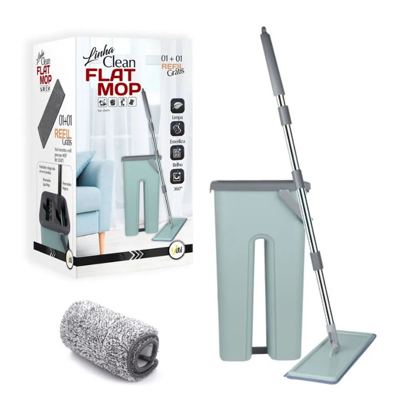 Kit de Limpeza Rodo e Balde Flat Mop Linha Clean