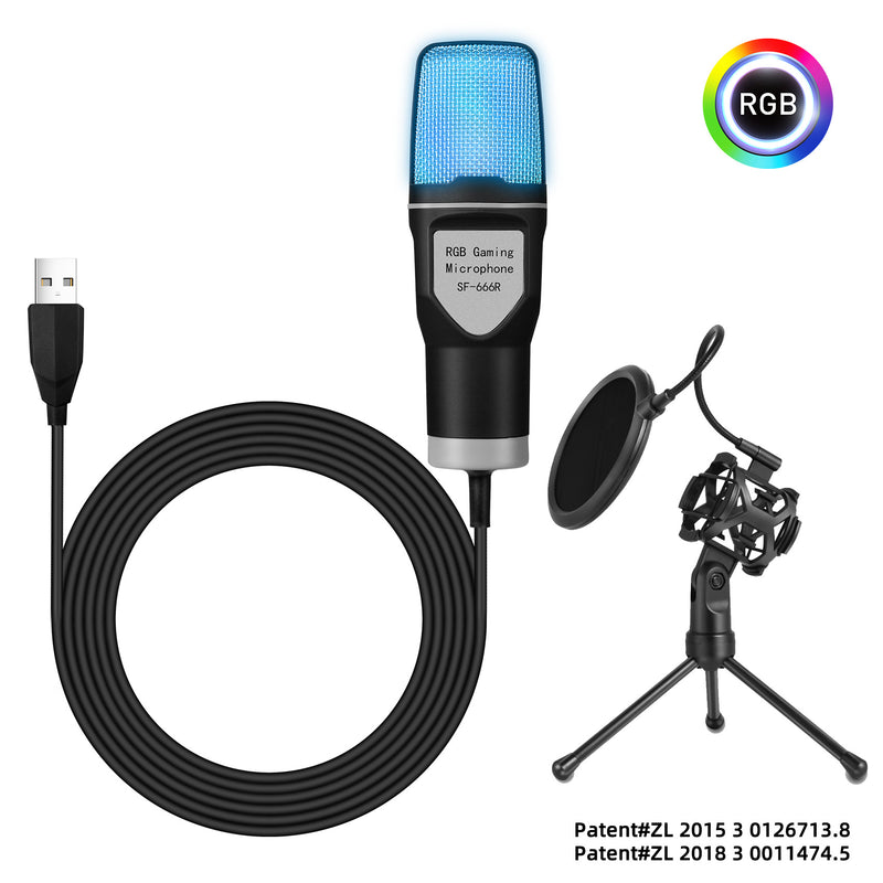 Microfone Profissional USB para PC com fio (RGB Condensador)